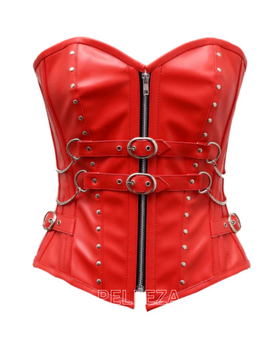 Cates Overbust Corset In Red Sheep Nappa Leather