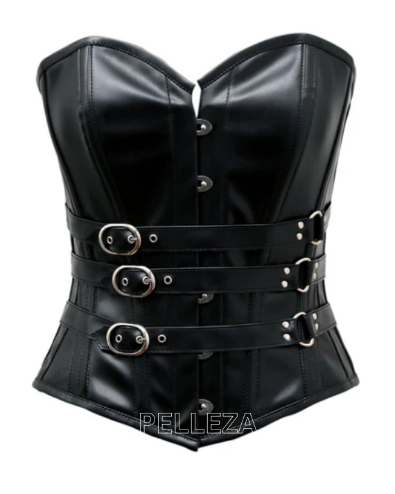 Juno Gothic Corset In Black Faux Leather