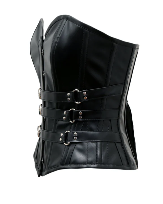 Juno Gothic Corset In Black Faux Leather