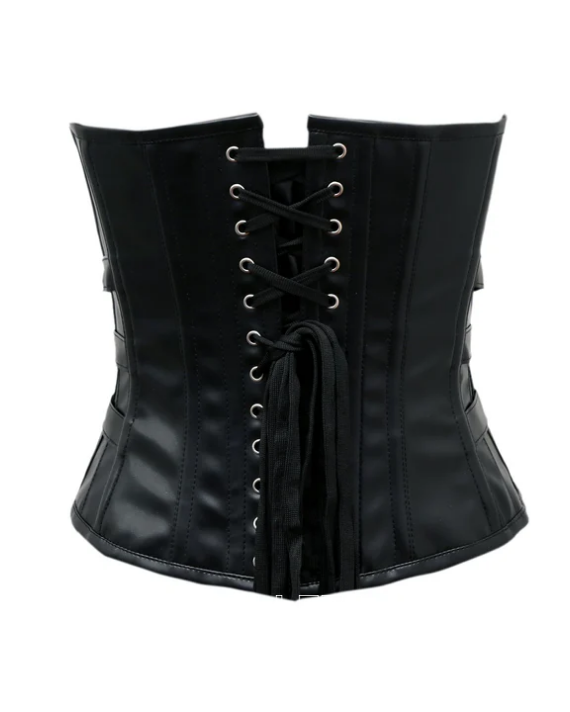 Juno Gothic Corset In Black Faux Leather