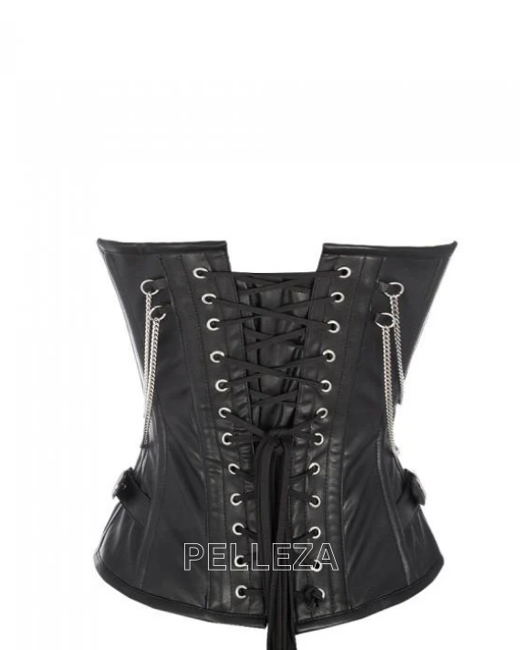 Renner Black Faux Leather Overbust Corset with Buckle Design
