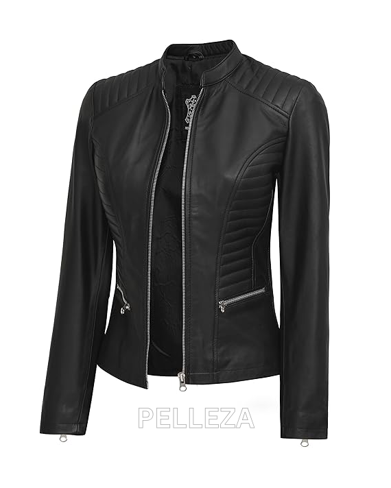 Quilted Panels Leather Jacket for Women – Stylish & Chic