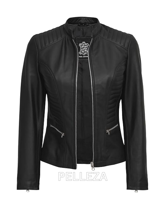 Quilted Panels Leather Jacket for Women – Stylish & Chic
