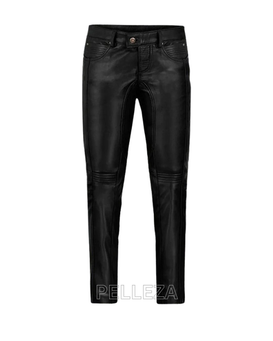 Men's Foxhill Straight Black Leather Pants