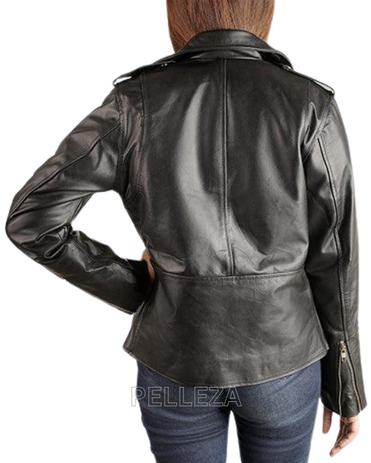 K Classic Women Motorcycle Leather Jacket
