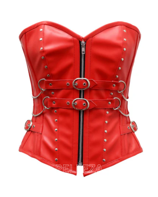 Cates Overbust Corset In Red Sheep Nappa Leather