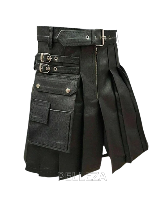 Men's Black Leather Kilt