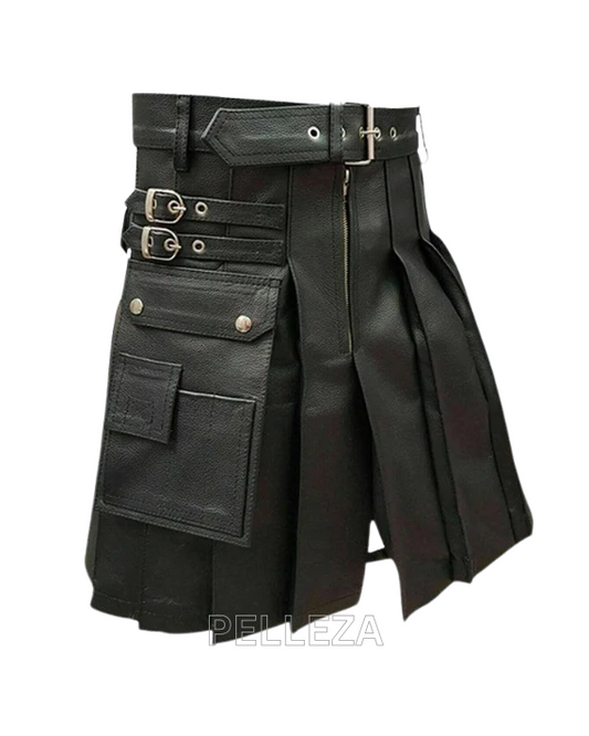 Men's Black Leather Kilt