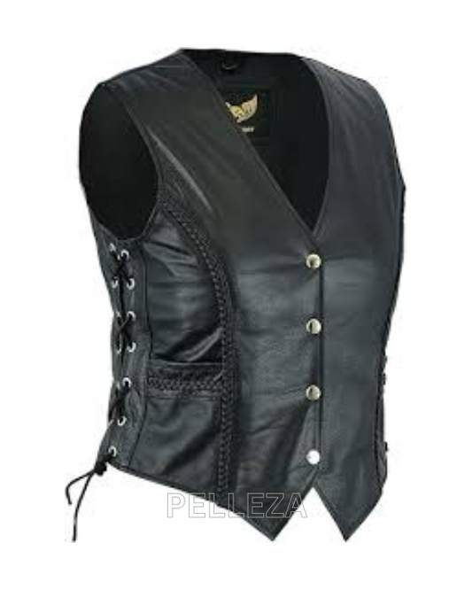 Women’s Side Lace Braided Leather Vest