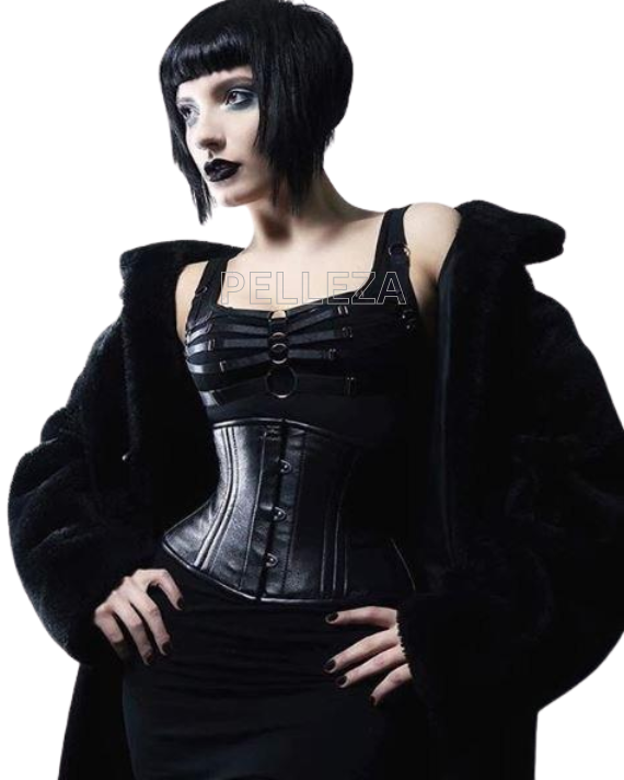 Real leather corset waspie with double bones