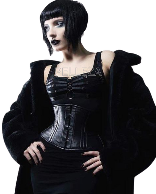 Real leather corset waspie with double bones