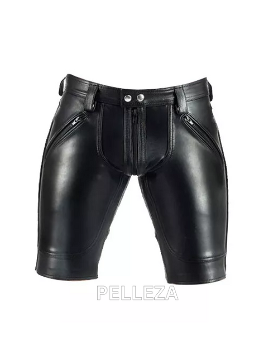 Men’s Real Leather Shorts with Zipper Pockets | Stylish & Durable