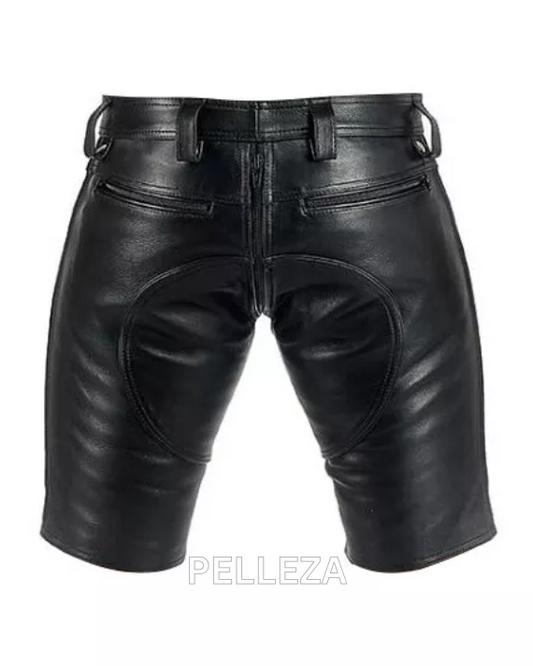 Men’s Real Leather Shorts with Zipper Pockets | Stylish & Durable