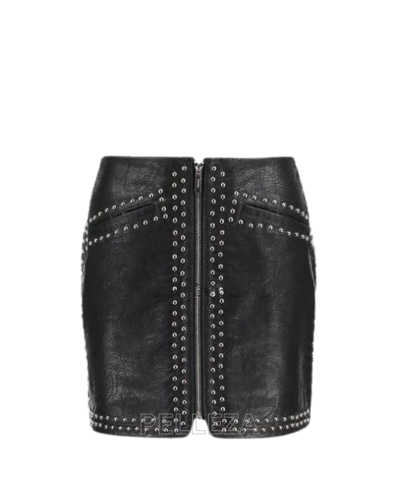Geniune Leather Studded Mini Skirt