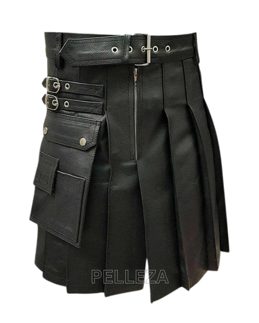 Men's Black Leather Kilt
