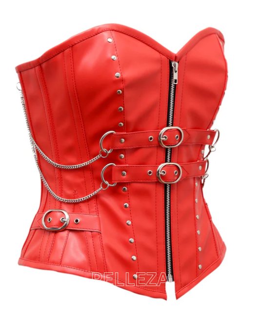 Cates Overbust Corset In Red Sheep Nappa Leather
