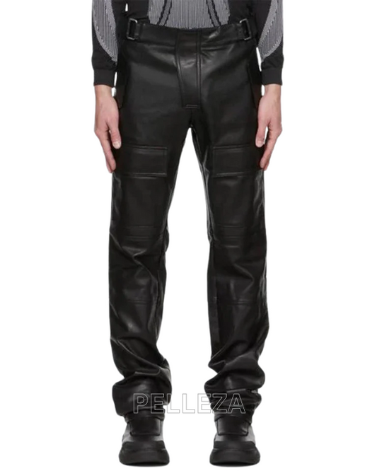 Men's Black Vagen Leather Moto Cargo Pants