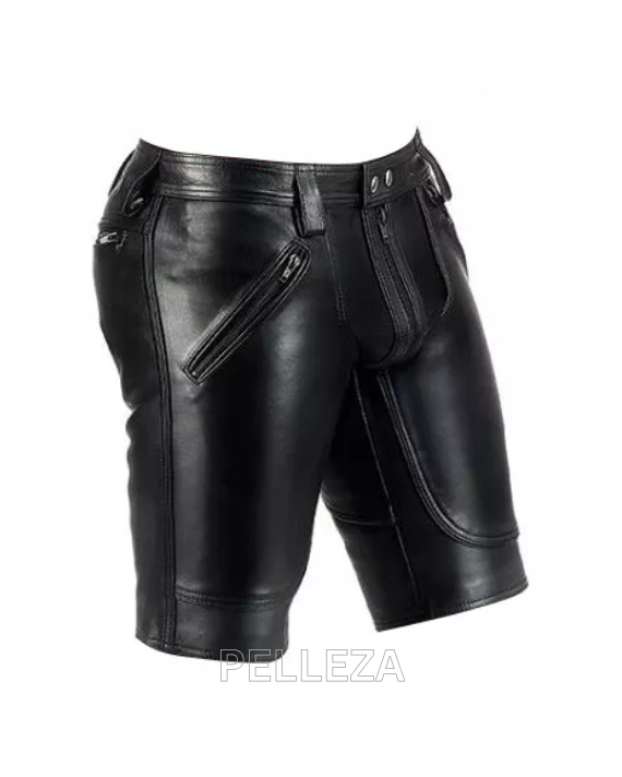 Men’s Real Leather Shorts with Zipper Pockets | Stylish & Durable