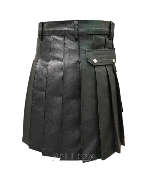 Men's Black Leather Kilt