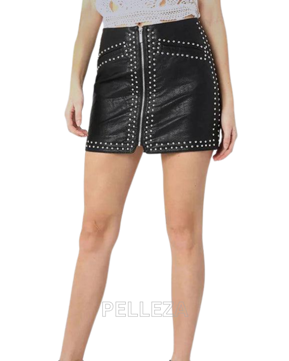 Geniune Leather Studded Mini Skirt