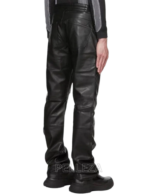 Men's Black Vagen Leather Moto Cargo Pants