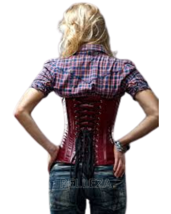 Real leather waist steel-boned authentic corset