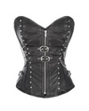 Renner Black Faux Leather Overbust Corset with Buckle Design