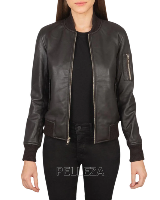 Women's Frank Castle Bomber Black Leather Jacket