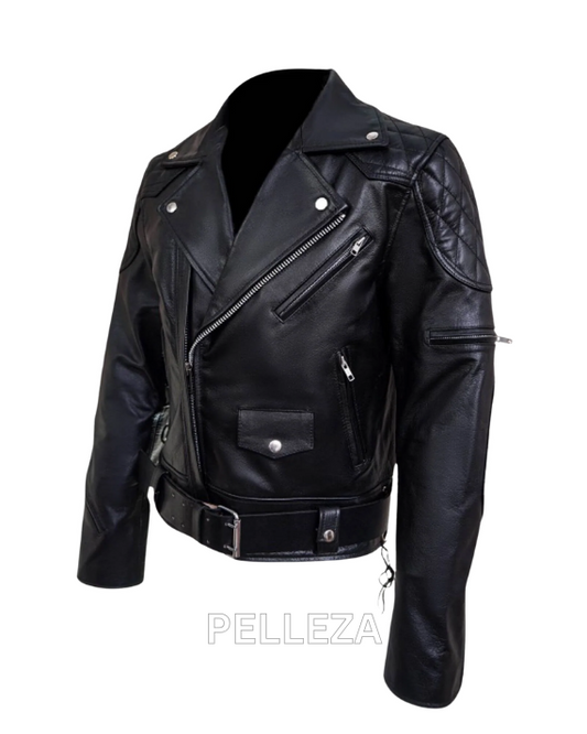 Men’s Biker Jacket With Welted Panels