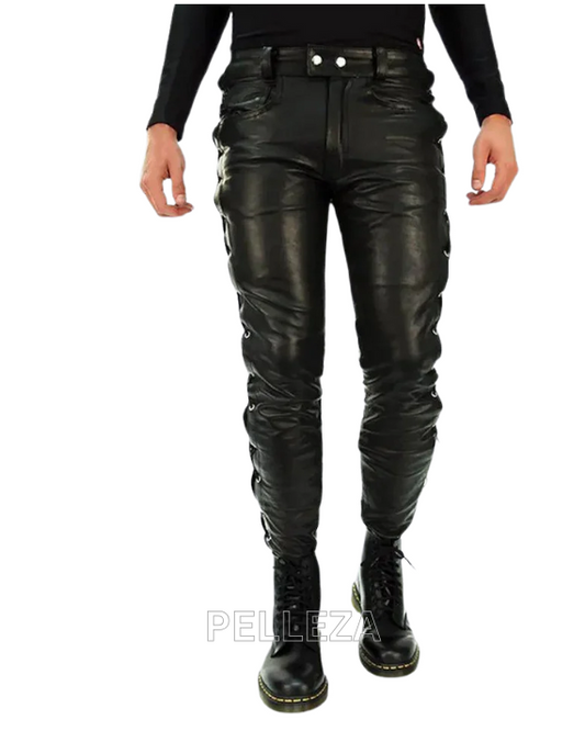 Men Leather Biker Style Pants