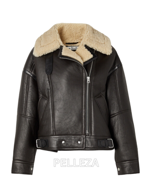 Ladies Lambskin Shearling Jacket – Black, Warm & Stylish