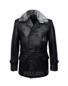 Black Men’s Military Leather Coat With Classic Fur