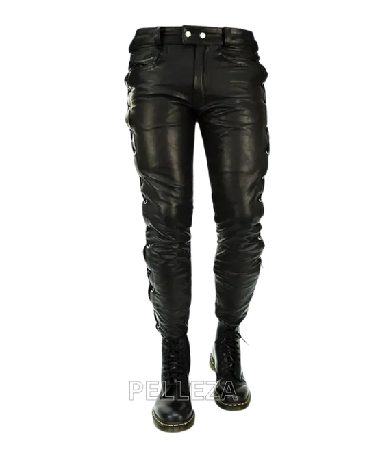 Men Leather Biker Style Pants