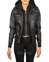 Women's Black Roslyn Hooded Leather Jacket