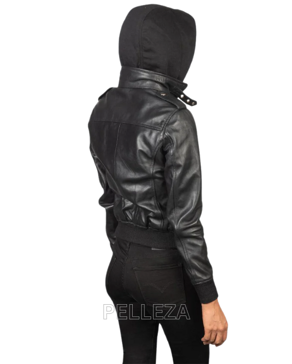 Women's Black Roslyn Hooded Leather Jacket