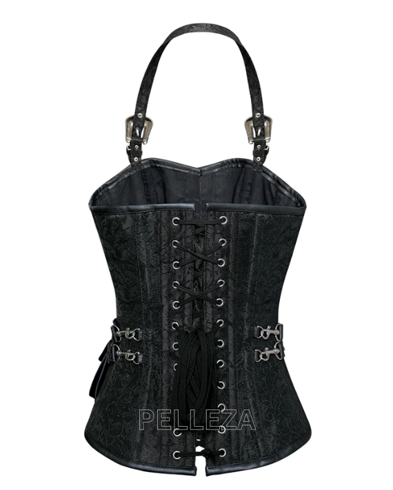 Andrews Black Corset with Strap and Faux Leather Pouch