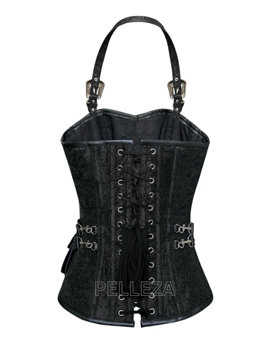 Andrews Black Corset with Strap and Faux Leather Pouch