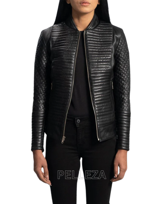 Women's Cityscape Black Leather Biker Jacket