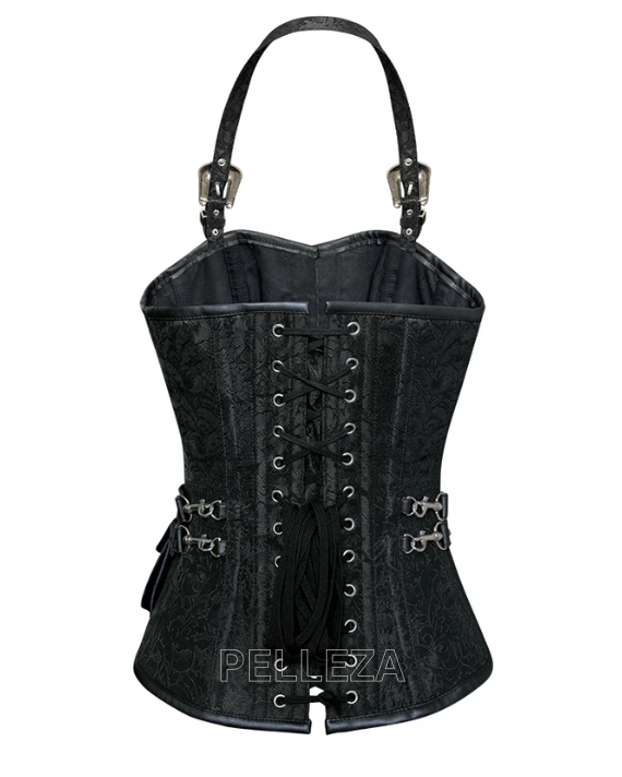 Andrews Black Corset with Strap and Faux Leather Pouch