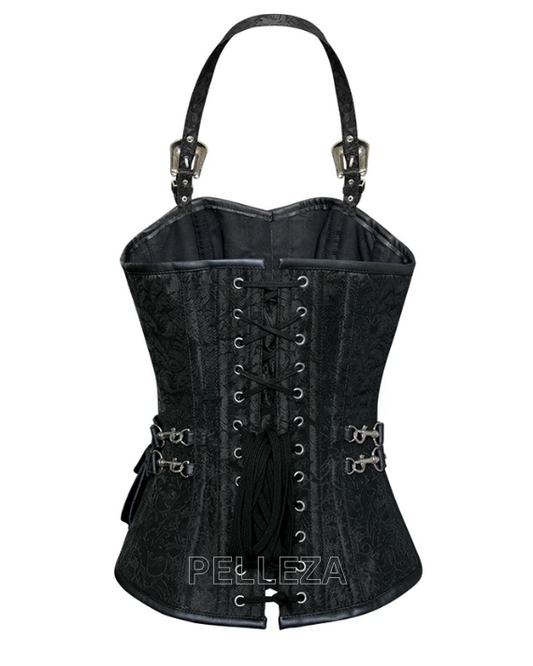 Andrews Black Corset with Strap and Faux Leather Pouch