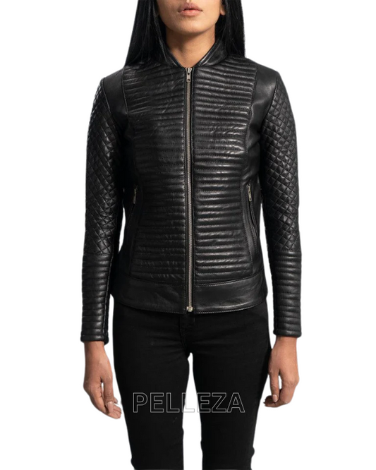 Women's Cityscape Black Leather Biker Jacket
