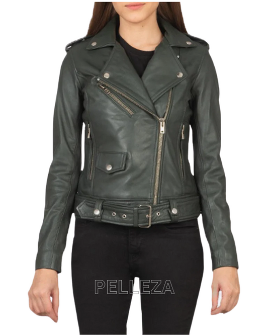 Women's Cardinal Black Leather Motercycle Jacket