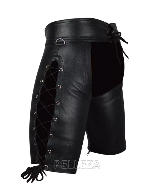 Men’s Cow Hide Laces Up Chaps Shorts – Stylish & Durable