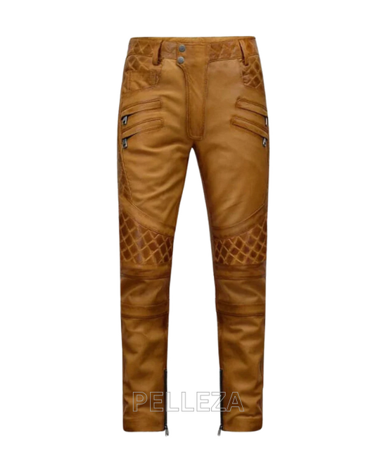 Bikers leather Waxed Pants for Men