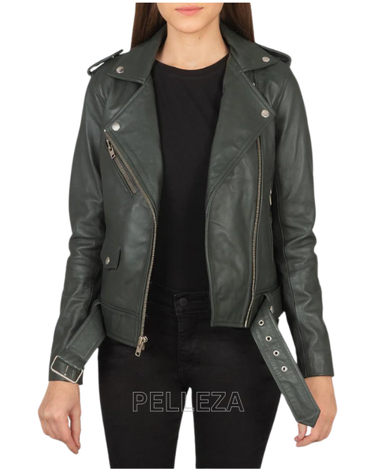 Women's Cardinal Black Leather Motercycle Jacket