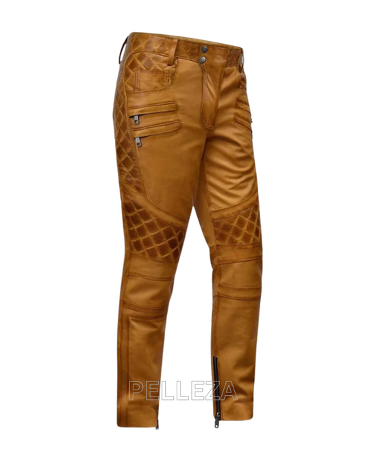 Bikers leather Waxed Pants for Men