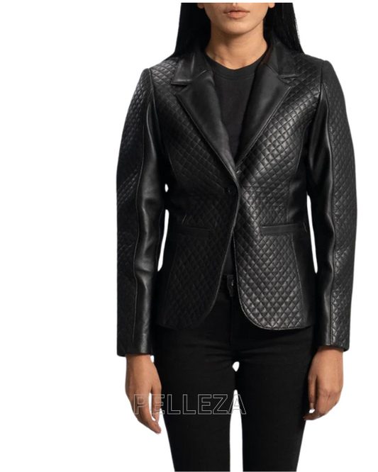 Cora Quilted Black Leather Jacket For Women