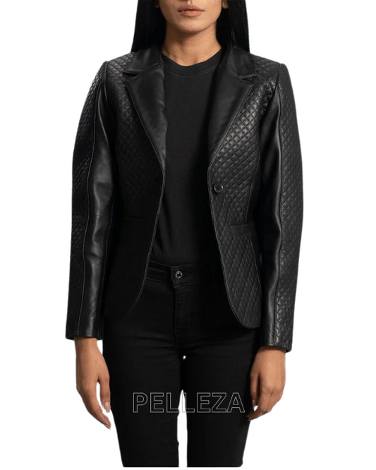 Cora Quilted Black Leather Jacket For Women