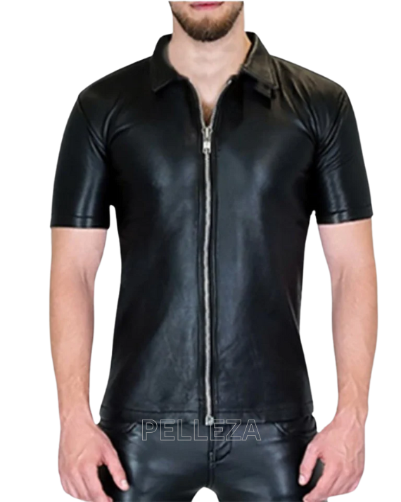 Men's Real Soft Black Leather Classic Casual Stylish Shirt