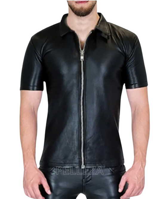 Men's Real Soft Black Leather Classic Casual Stylish Shirt